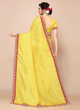 Classic Saree Print Poly Silk in Mustard