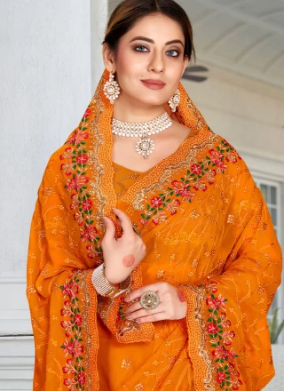 Classic Saree Resham Georgette in Orange