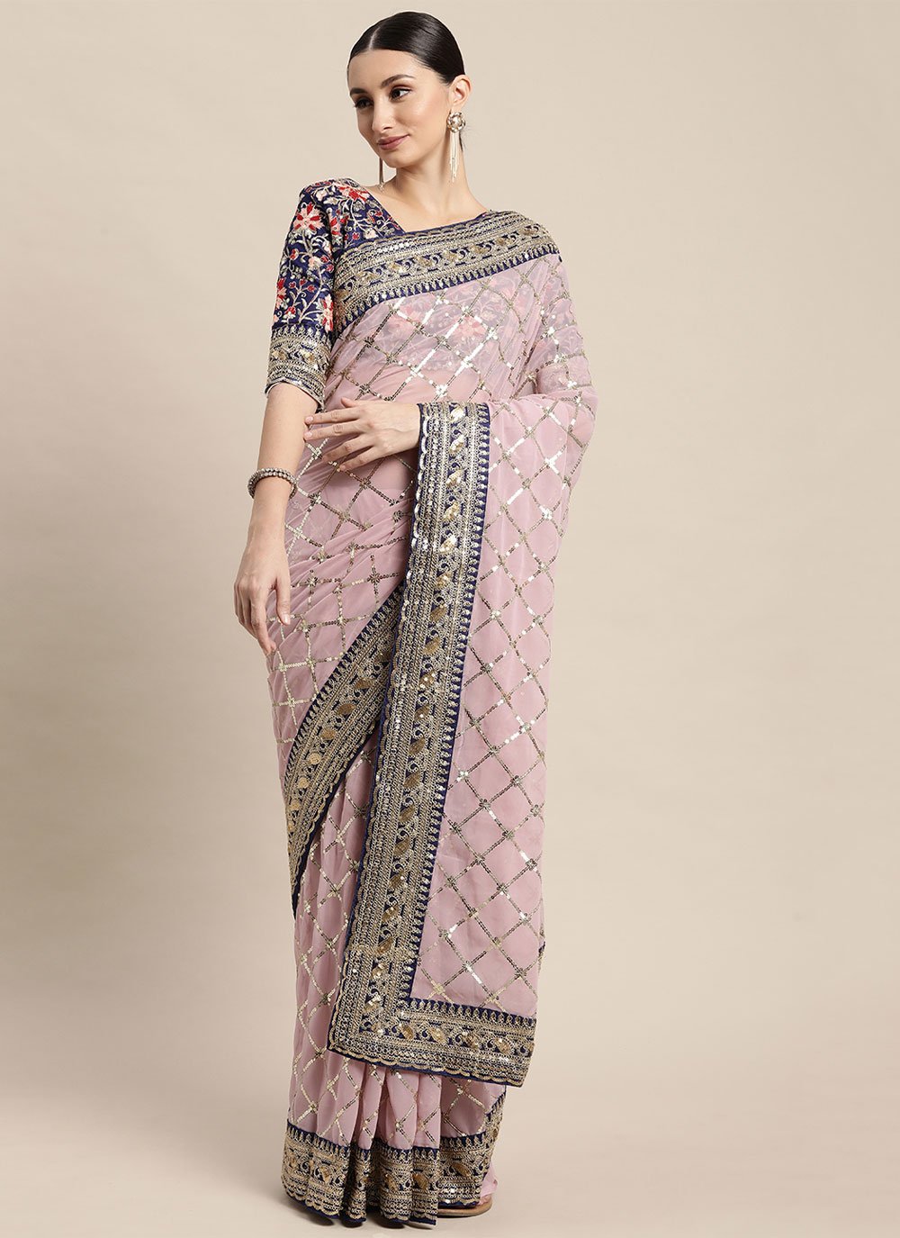 Classic Saree Sequins Georgette in Pink