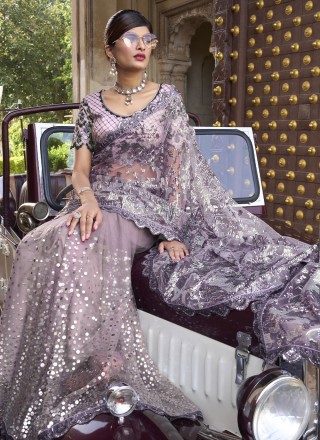 Contemporary Saree Sequins Imported in Purple
