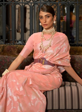 Contemporary Saree Weaving Handloom silk in Peach