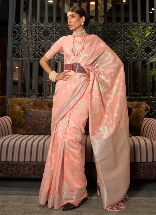 Contemporary Saree Weaving Handloom silk in Peach