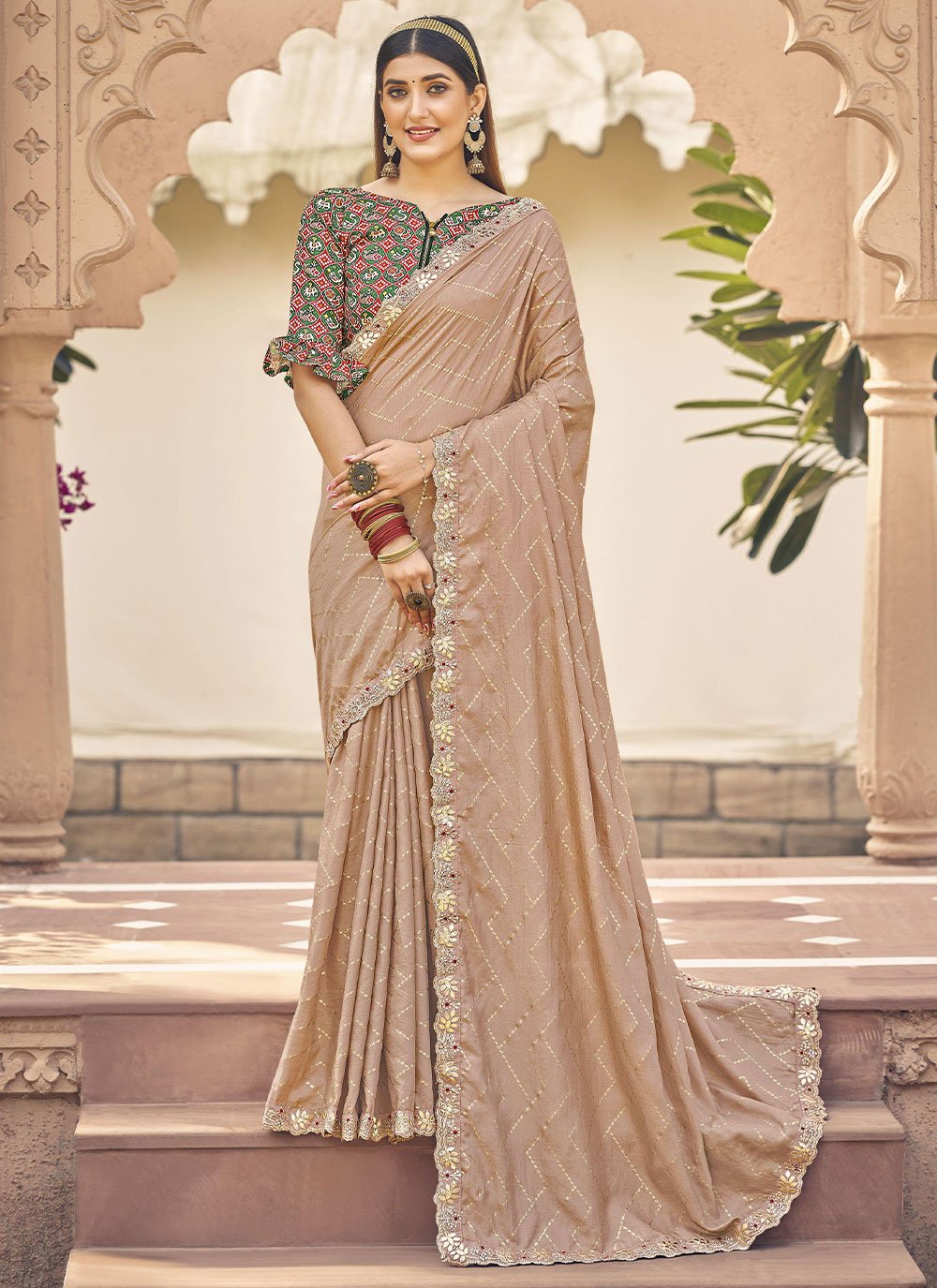 Contemporary Style Saree Embroidered Silk in Beige
