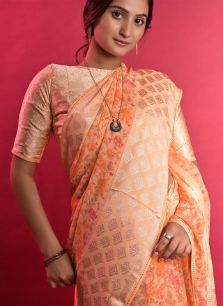 Contemporary Style Saree Weaving Georgette in Orange