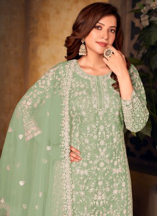 Cord Net Palazzo Designer Salwar Suit In Green