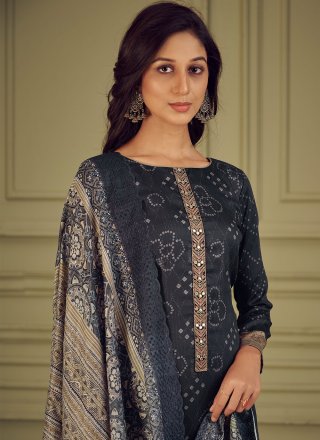 Cotton Digital Print Trendy Salwar Suit in Black