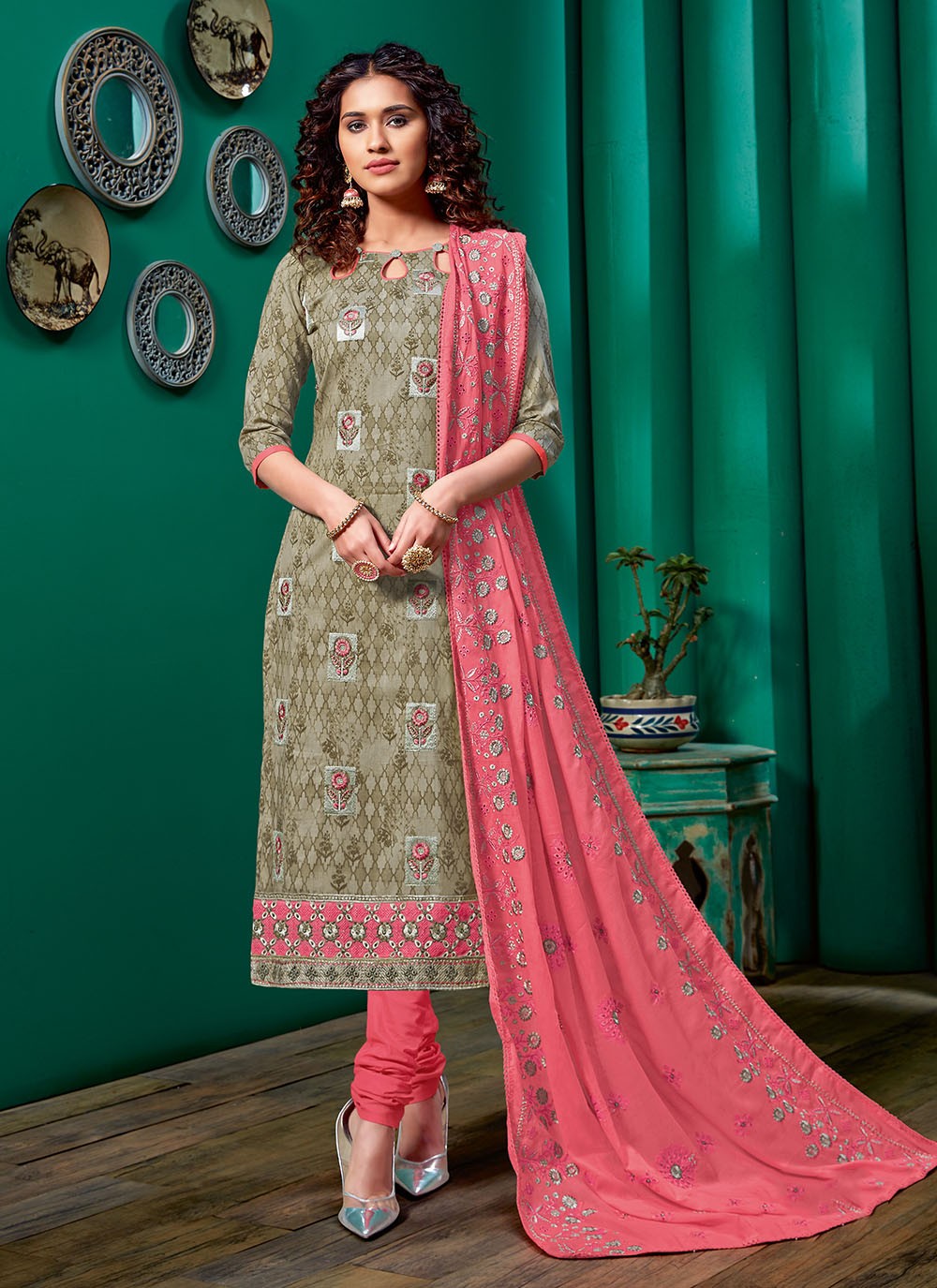Cotton Embroidered Green Designer Salwar Suit