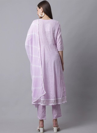 Cotton Embroidered Lavender Pant Style Suit