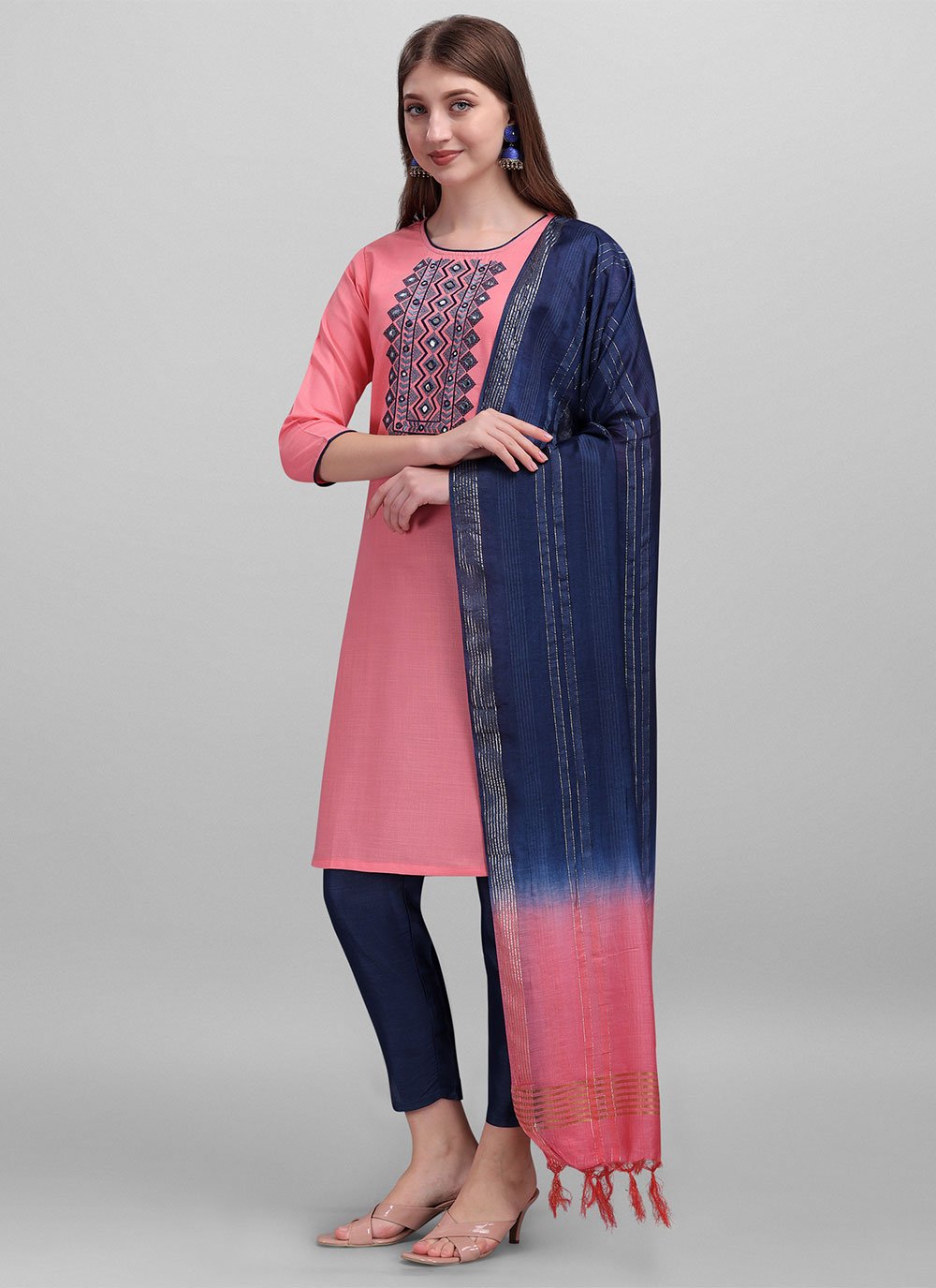 Buy Cotton Embroidered Pant Style Suit in Pink Online