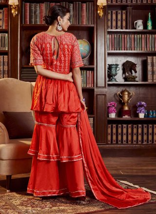 Cotton Embroidered Red Palazzo Salwar Suit