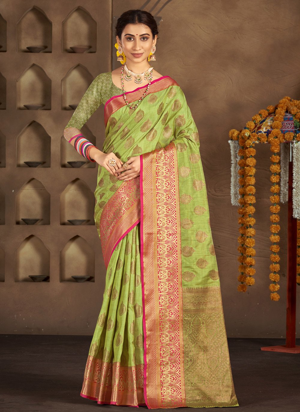Cotton Embroidered Trendy Saree in Green