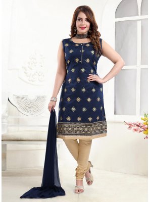 Cotton Navy Blue Embroidered Churidar Salwar Suit