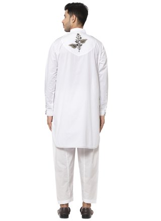 Cotton Off White Embroidered Kurta Pyjama