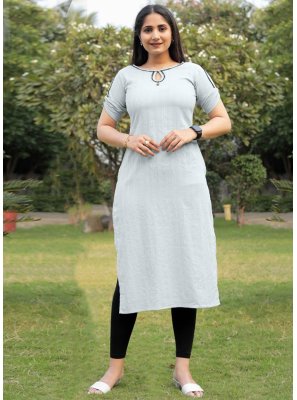 Cotton Party Wear Kurti in Off White