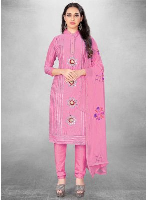 Cotton Pink Printed Churidar Salwar Kameez