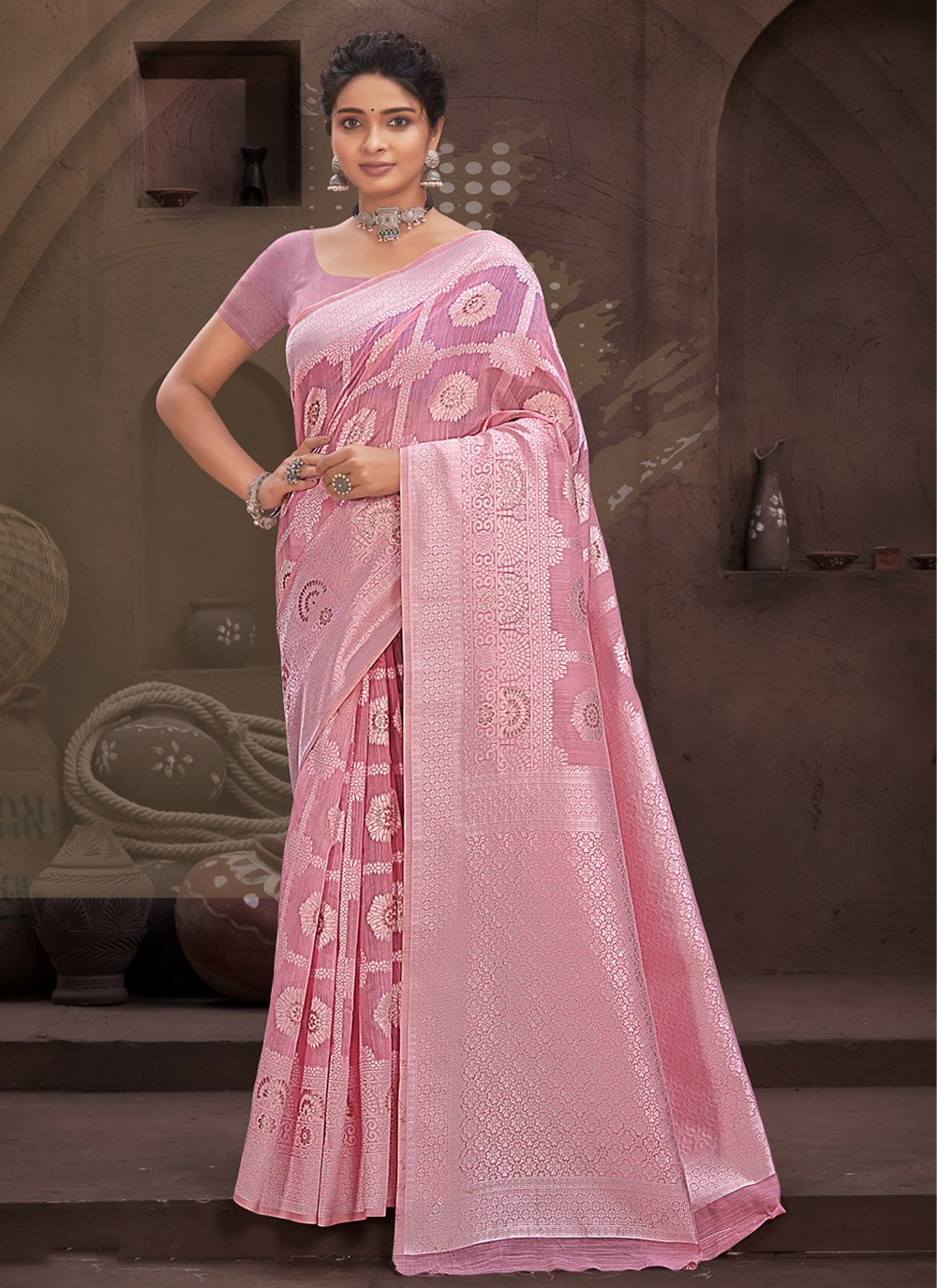 Cotton Pink Trendy Saree