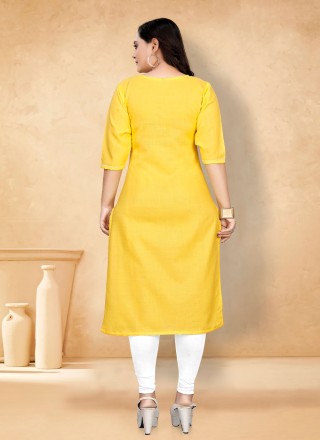 Cotton Plain Designer Kurti in Yellow