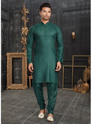 Cotton Plain Green Kurta Pyjama