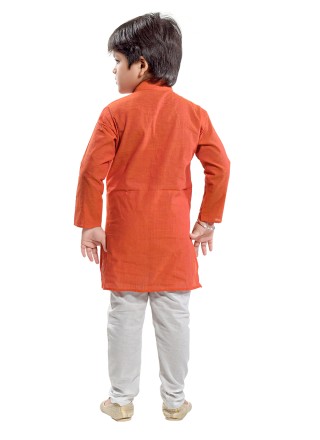 Cotton Plain Orange Kurta Pyjama