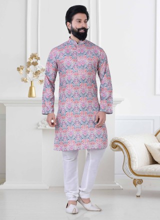 Cotton Printed Kurta Pyjama in Multi Colour
