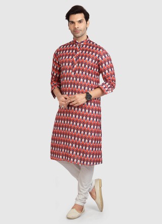 Cotton Printed Multi Colour Kurta Pyjama