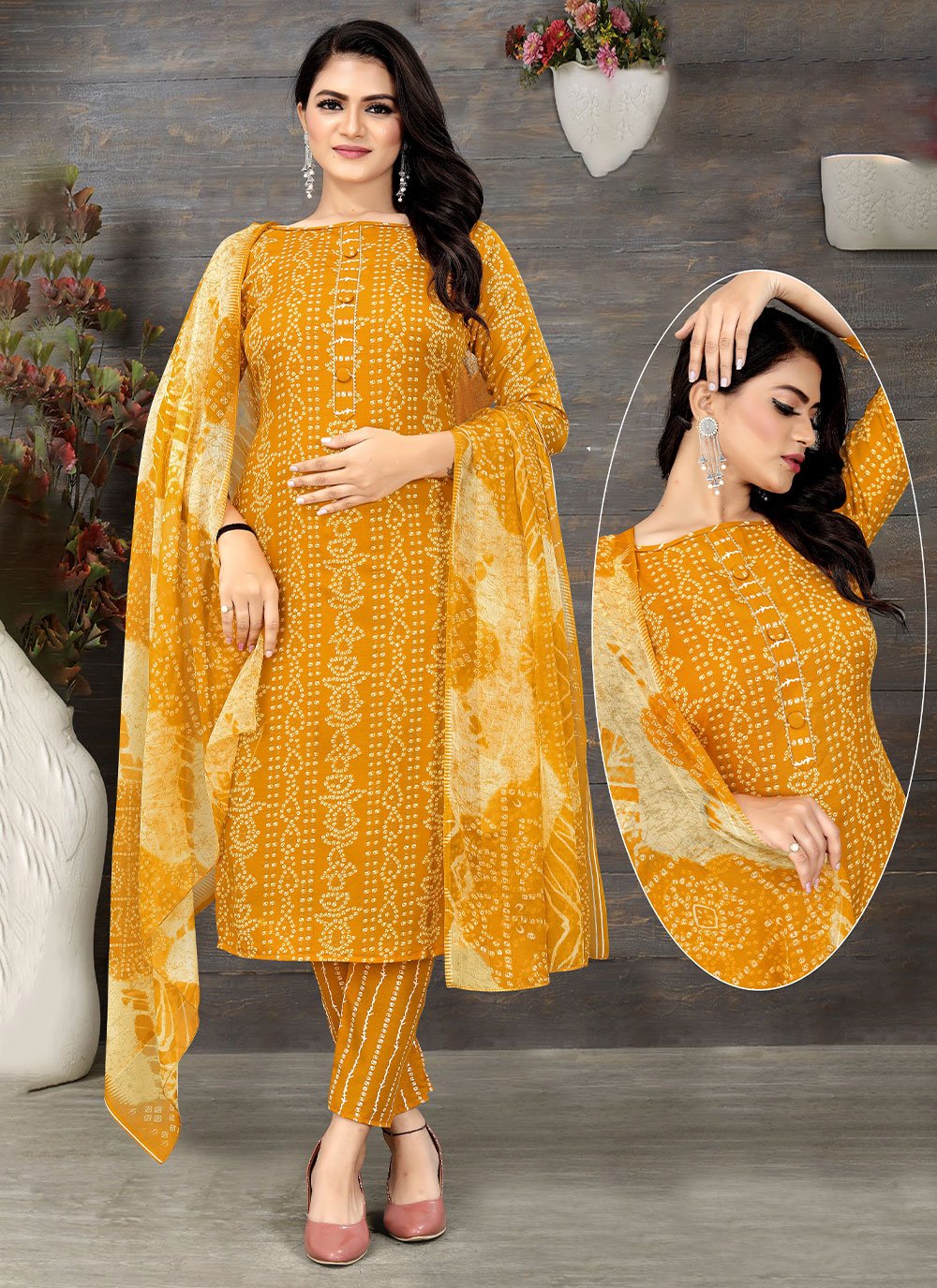 Cotton Printed Mustard Salwar Suit