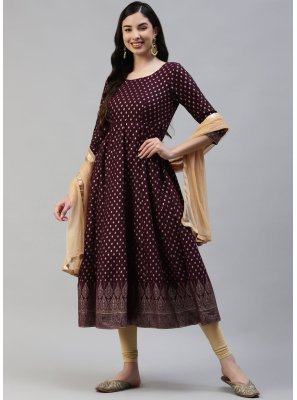 Cotton Purple Printed Salwar Kameez