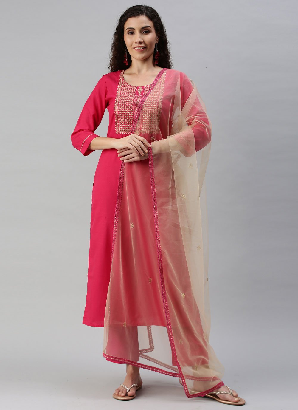 Cotton Readymade Designer Suit in Pink