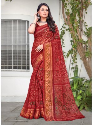 Cotton Red Casual Saree