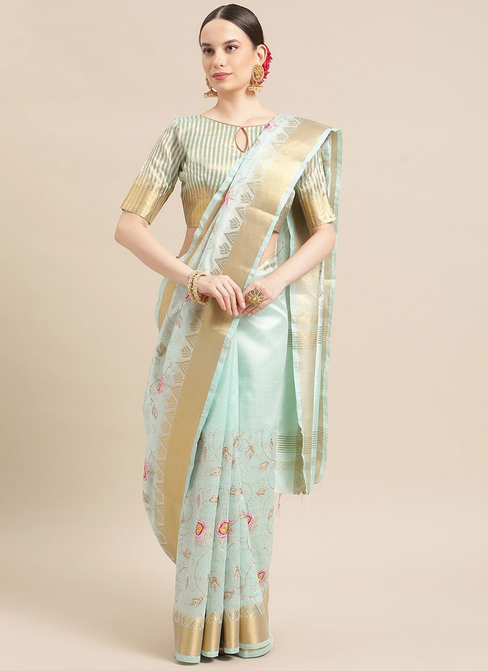 Cotton Silk Designer Traditional Saree in Blue