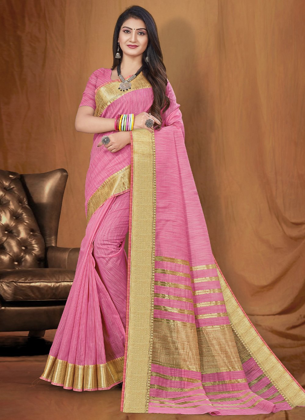 Cotton Silk Pink Trendy Saree