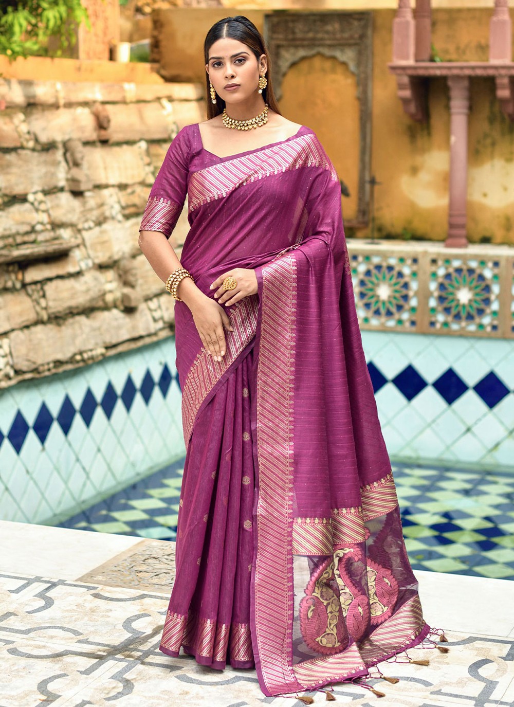 Cotton Silk Purple Contemporary Saree