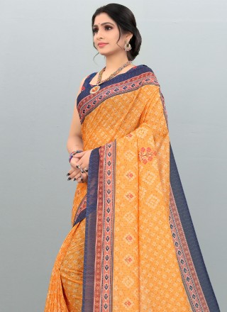 Cotton Silk Traditional Saree in Orange