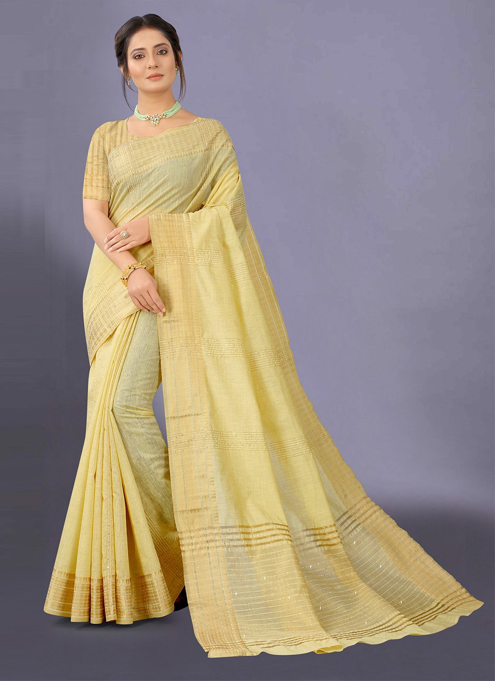 Cotton Silk Traditional Saree in Yellow
