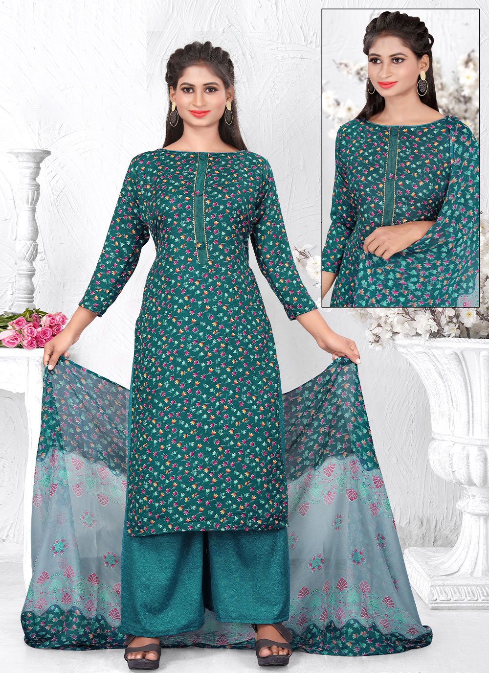 Buy Online Cotton Teal Salwar Kameez : 235302