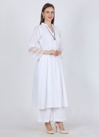 Cotton White Readymade Salwar Suit