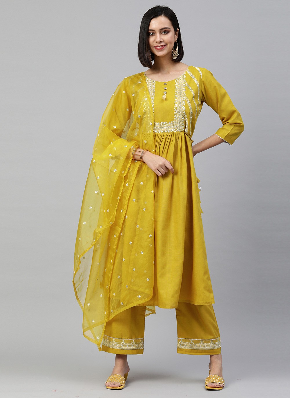 Cotton Yellow Readymade Salwar Suit