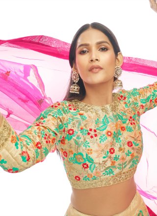 Cream Art Silk Zari Lehenga Choli