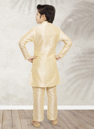 Cream Banarasi Silk Printed Kurta Payjama With Jacket