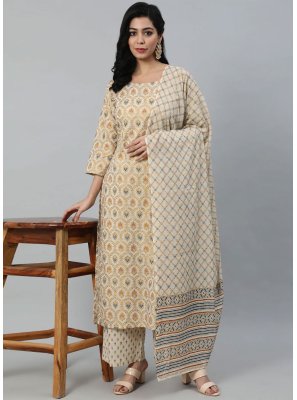 Cream Cotton Printed Salwar Suit