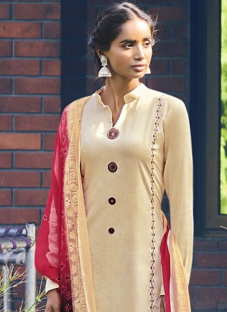 Cream Embroidered Festival Designer Pakistani Salwar Suit