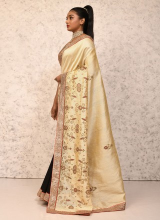 Cream Silk Embroidered Traditional Saree