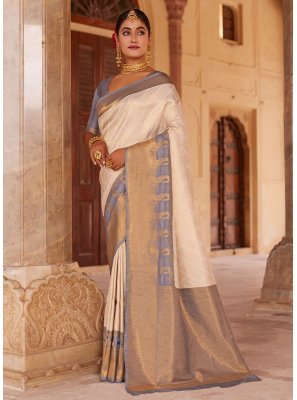 Cream Silk Weaving Contemporary Saree
