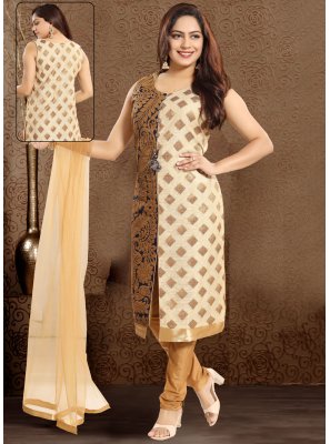 Cream Weaving Banarasi Silk Readymade Salwar Suit