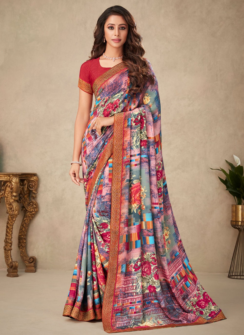 Crepe Silk Classic Saree in Multi Colour