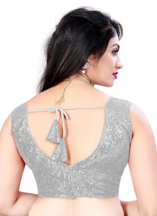 Designer Blouse Embroidered Fancy Fabric in Grey