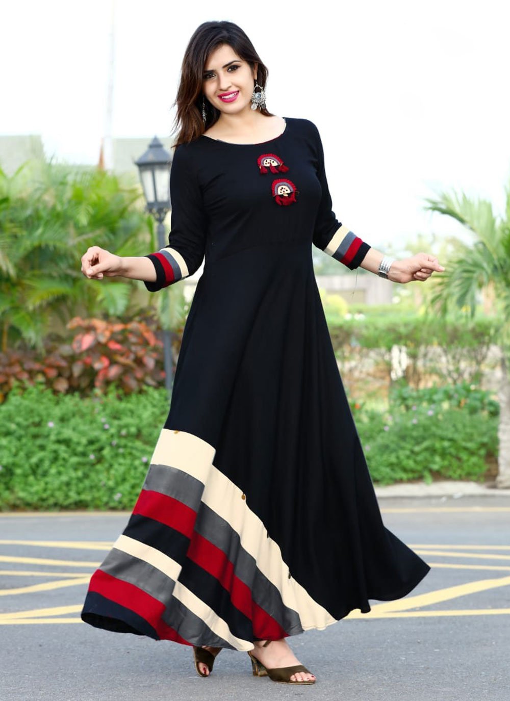 Designer Gown Print Rayon in Black