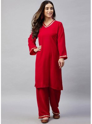 Designer Kurti Plain Velvet in Red