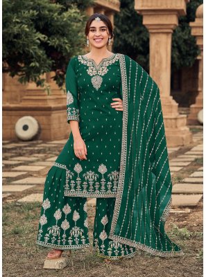 Embroidered Faux Georgette in Green