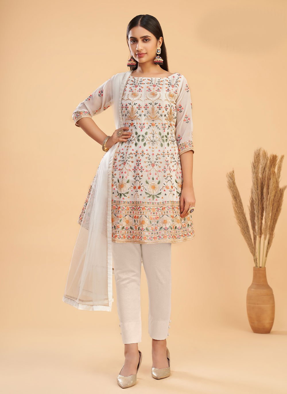 Designer Salwar Suit Embroidered Pure Georgette in Off White